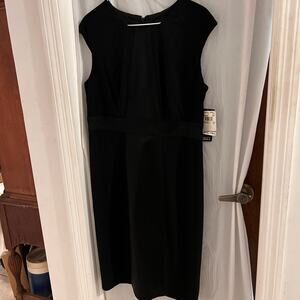Adrianna papell black sheath dress satin inlays sleeveless back zip size 14